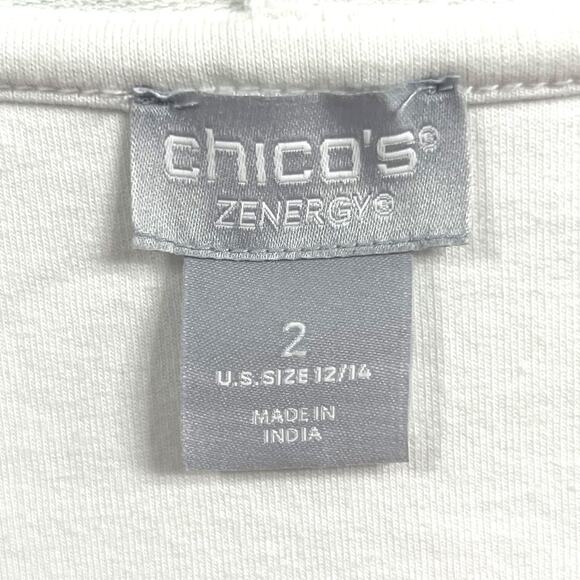 Chico's Zenergy Size 2 (12/14 US) French Terry White Full Zip Hooded Jacket - Picture 7 of 8